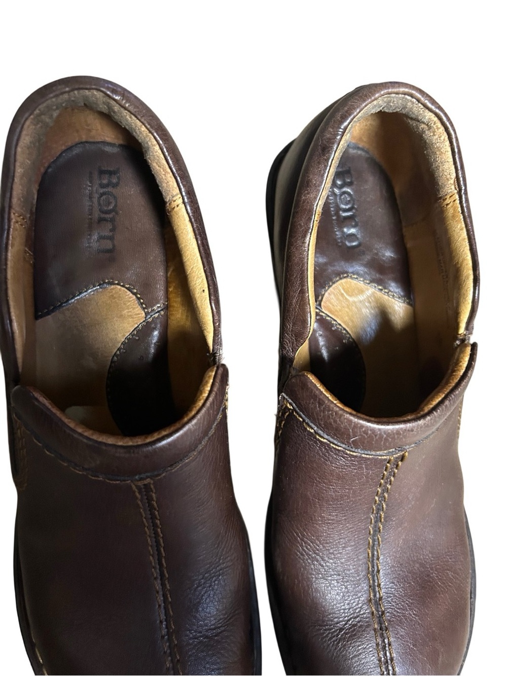 Born Brown Leather Comfort Wedge Clogs Slip On Loafers Shoes M / W Size 6.5 / 37 - Picture 7 of 7